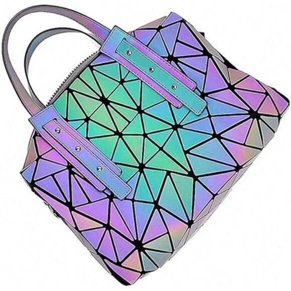 Geometric Luminous Tote Bag Holographich Purses and Handbags Flash Reflactive - Picture 4 of 4
